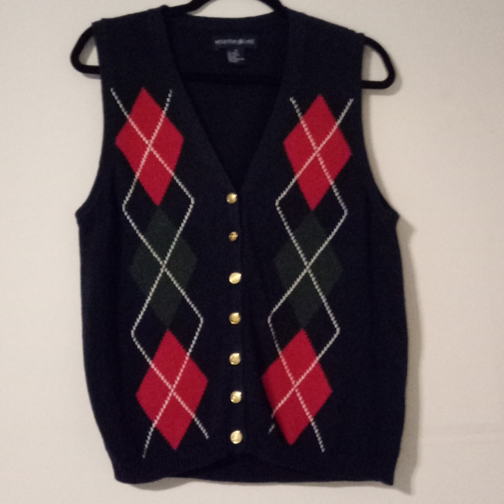 Mountain Lake Ladies Argyle Vest - EUC